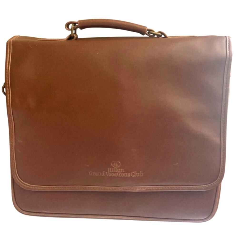 Hilton Grand Vacations Club Brown Men's Briefcase Latch, Lined, Pockets, Strap